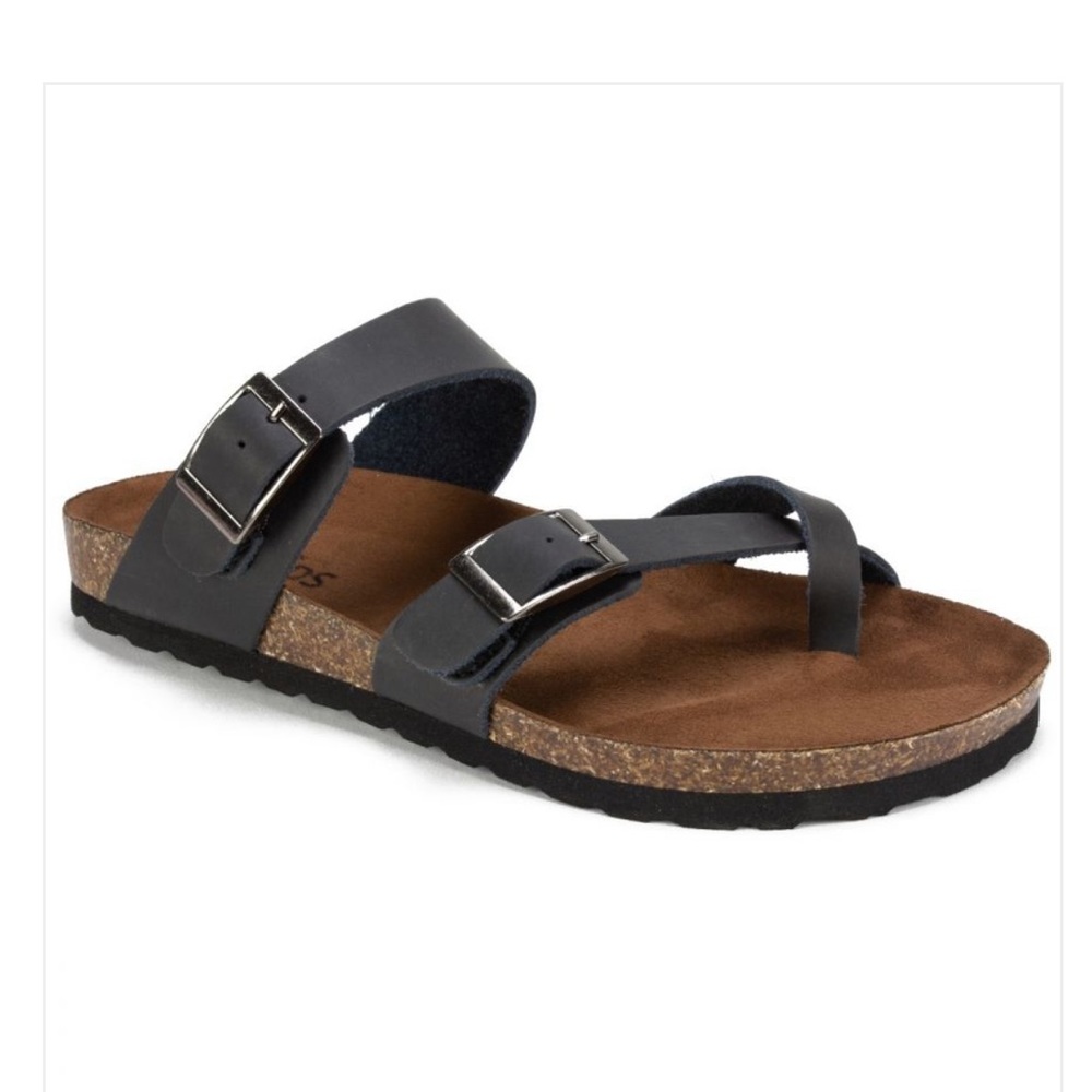 002 White Mountain GRACIE Footbeds Black Leather Sandals. Size 11M - Picture 1 of 7